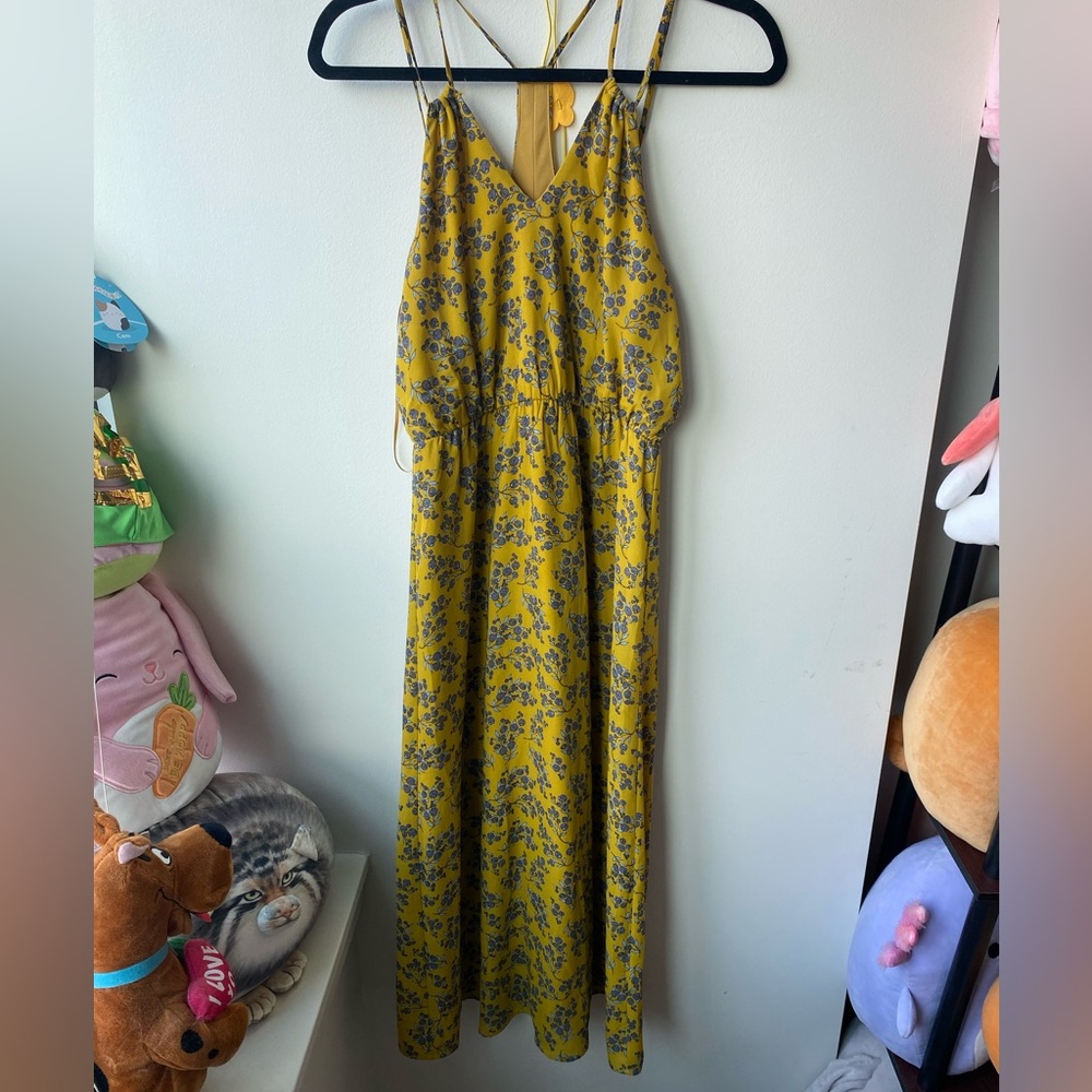 Yellow and Blue Floral A-Line Maxi Dress